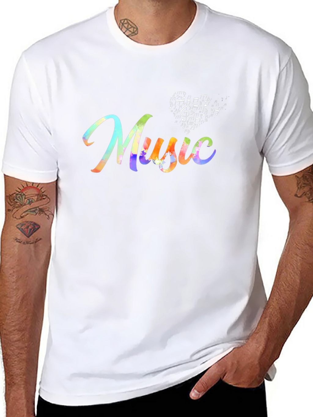 Music Note Heart Graphic Tee - Black
