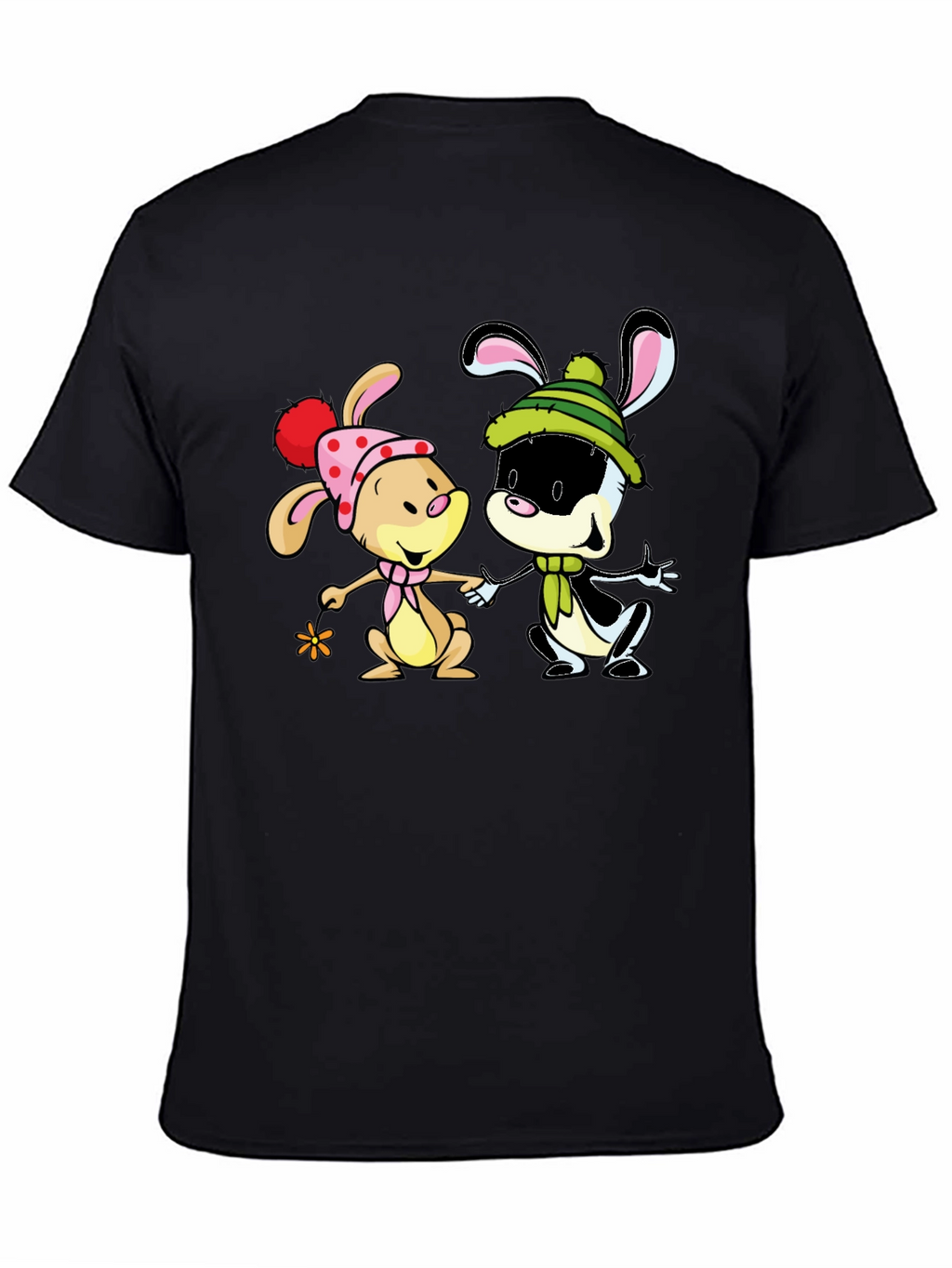 Cartoon Bunny Graphic Print Black T-Shirt