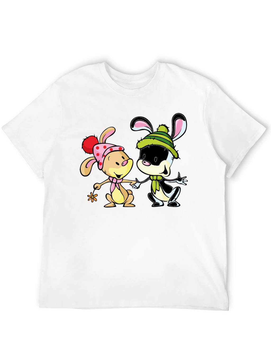 Cartoon Bunny Graphic Print Black T-Shirt