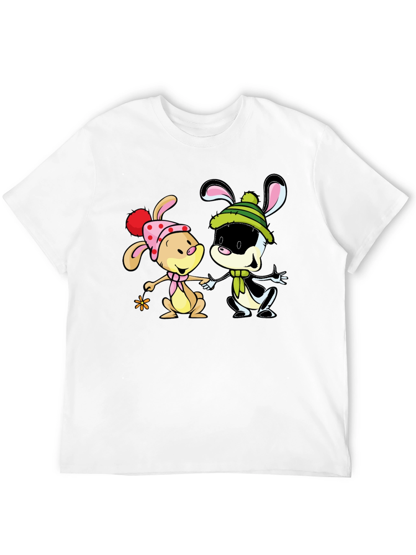 Cartoon Bunny Graphic Print Black T-Shirt