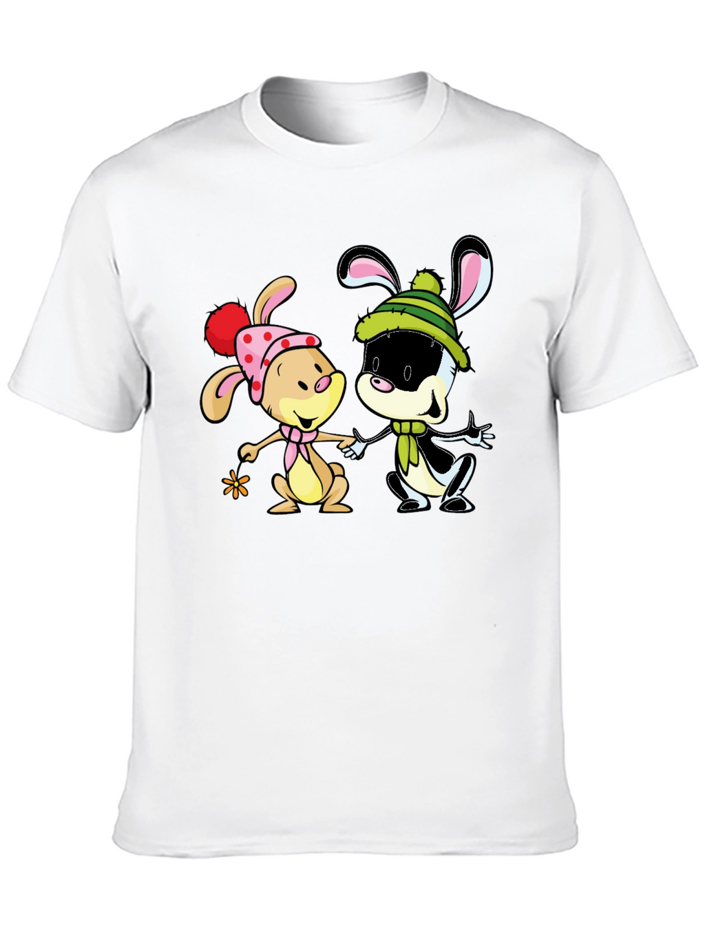 Cartoon Bunny Graphic Print Black T-Shirt