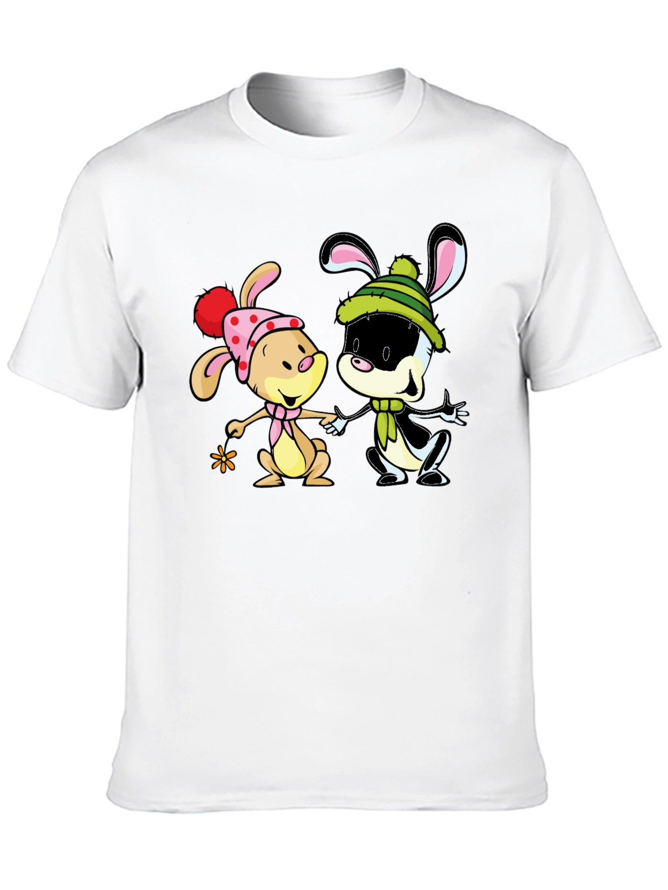 Cartoon Bunny Graphic Print Black T-Shirt