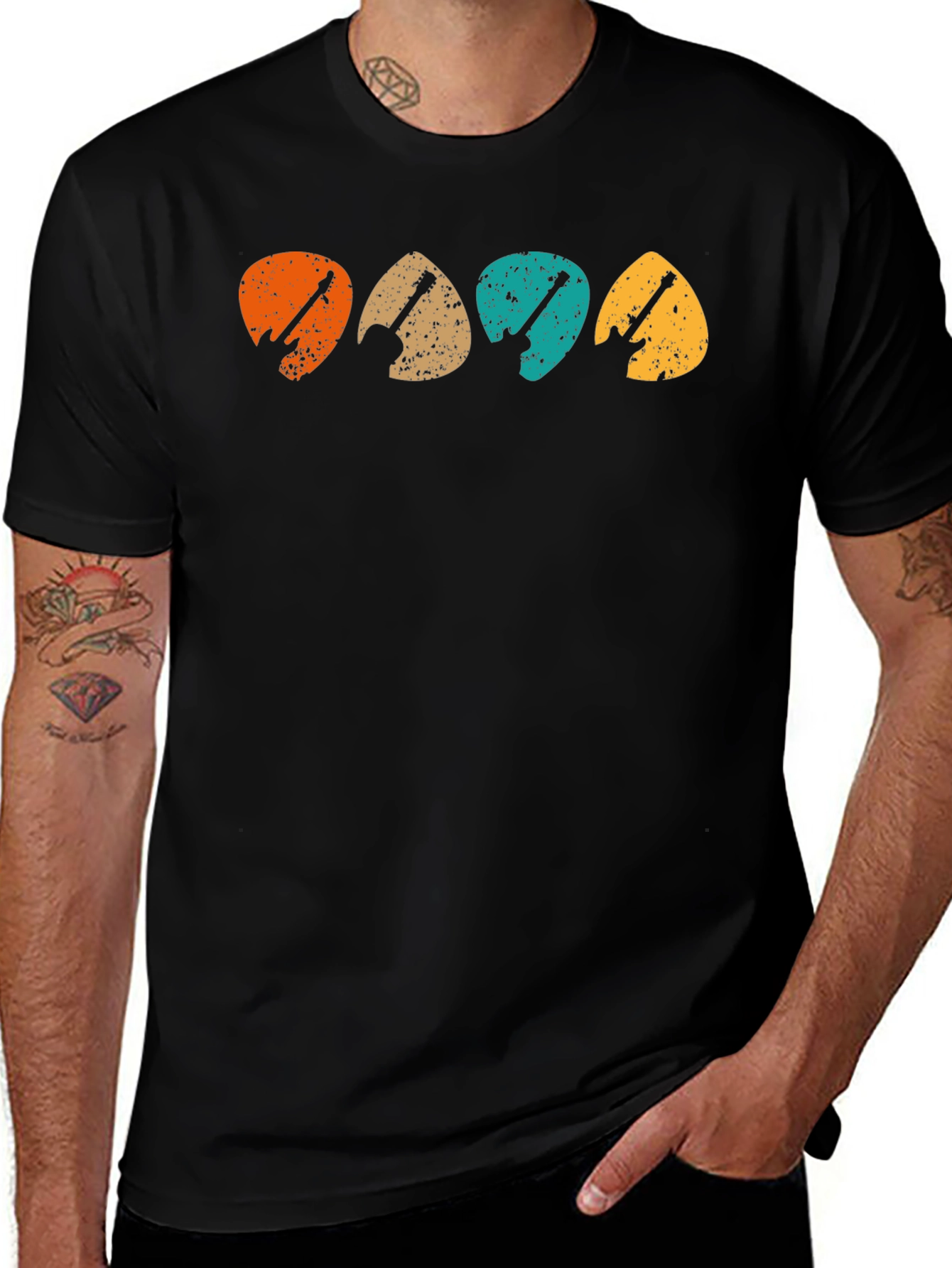Vintage Guitar Pick Graphic T-Shirt - Black