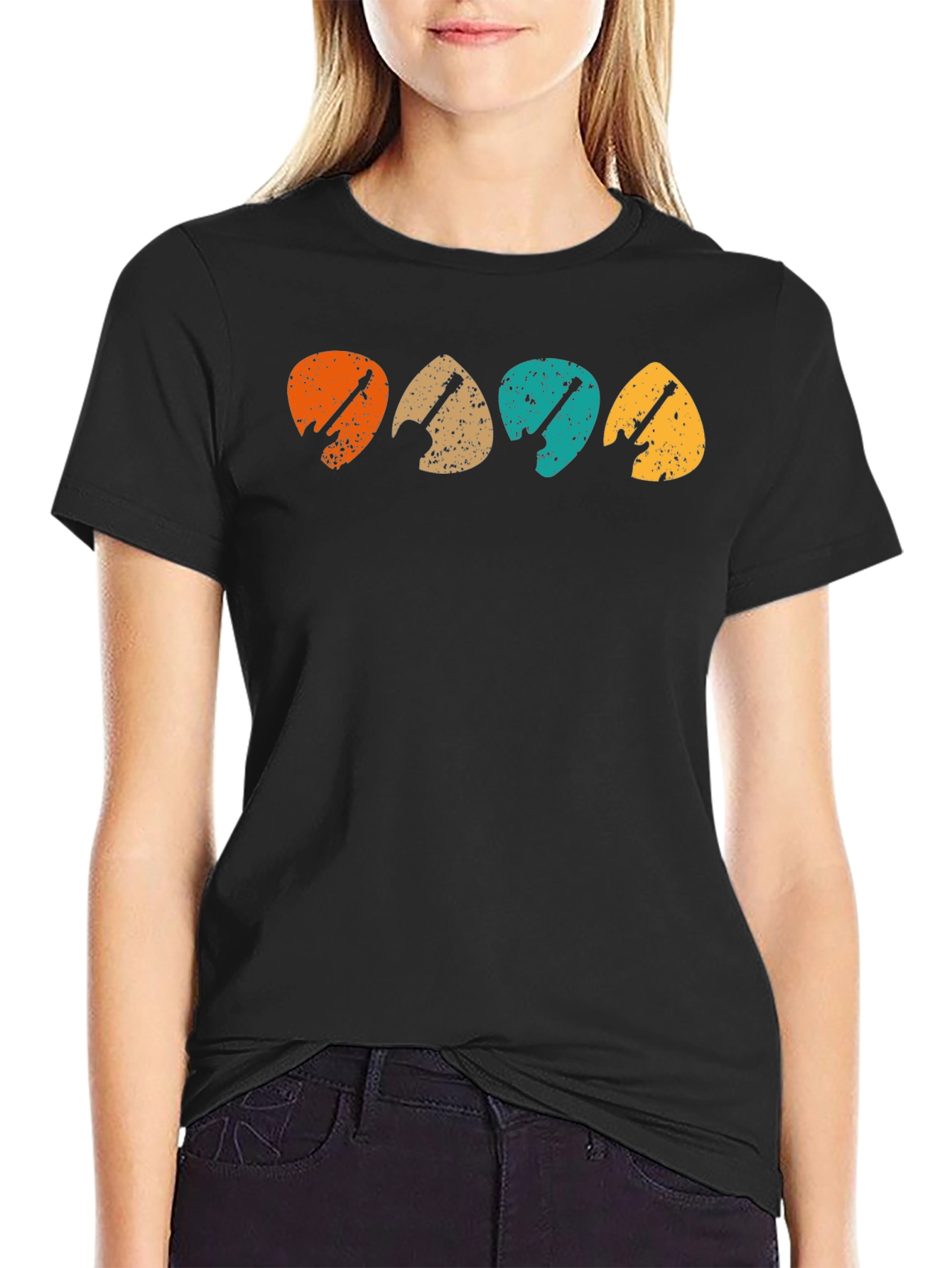 Vintage Guitar Pick Graphic T-Shirt - Black