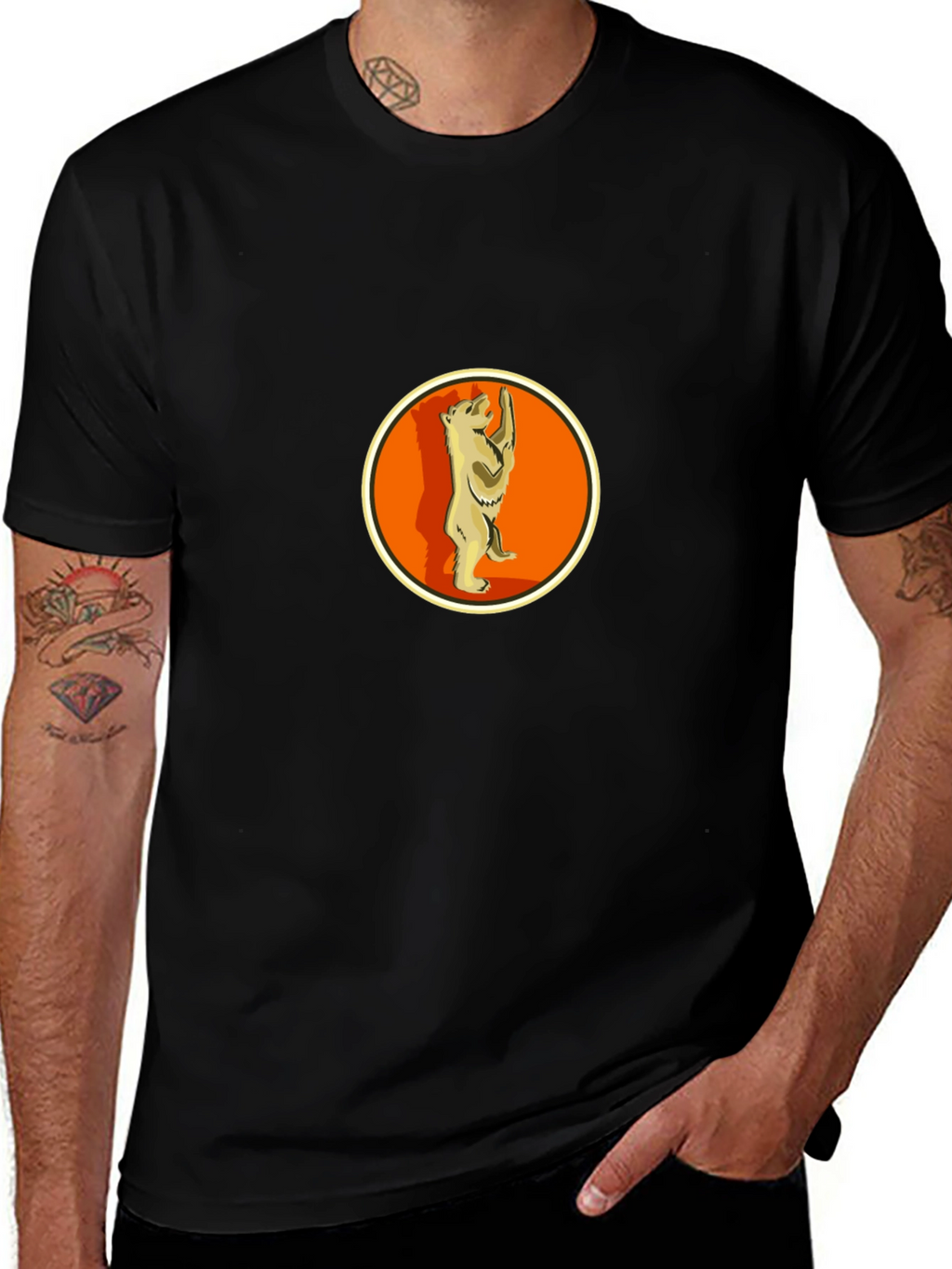 Berlin Bear T-Shirt - Black Crew Neck Graphic Tee