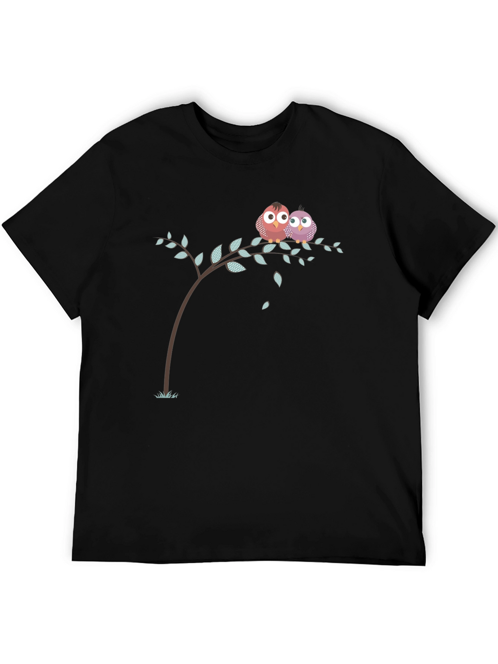 Cute Owl Couple on Branch Black T-Shirt
