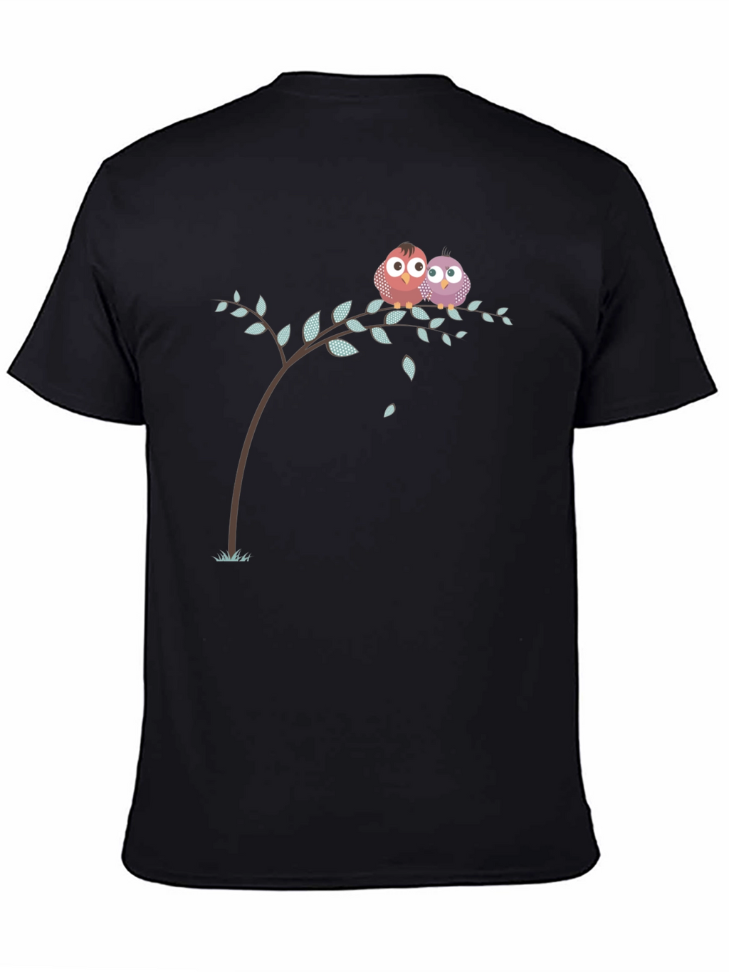 Cute Owl Couple on Branch Black T-Shirt