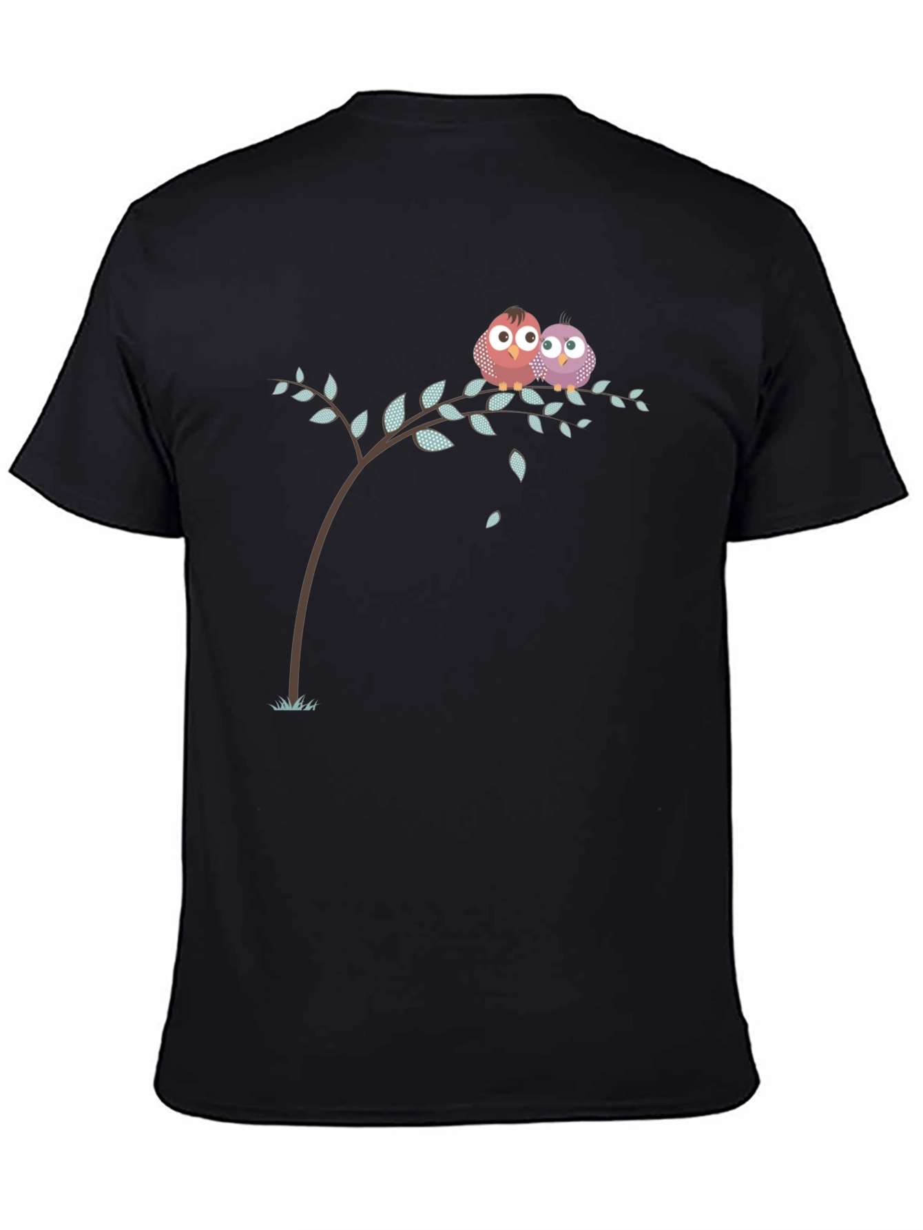 Cute Owl Couple on Branch Black T-Shirt