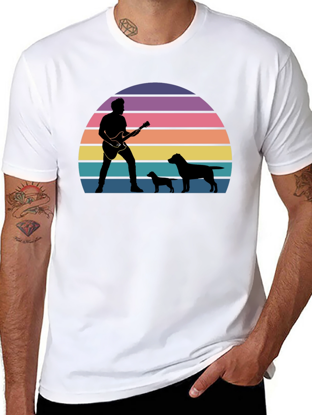 Guitar Man & Dogs Sunset T-Shirt