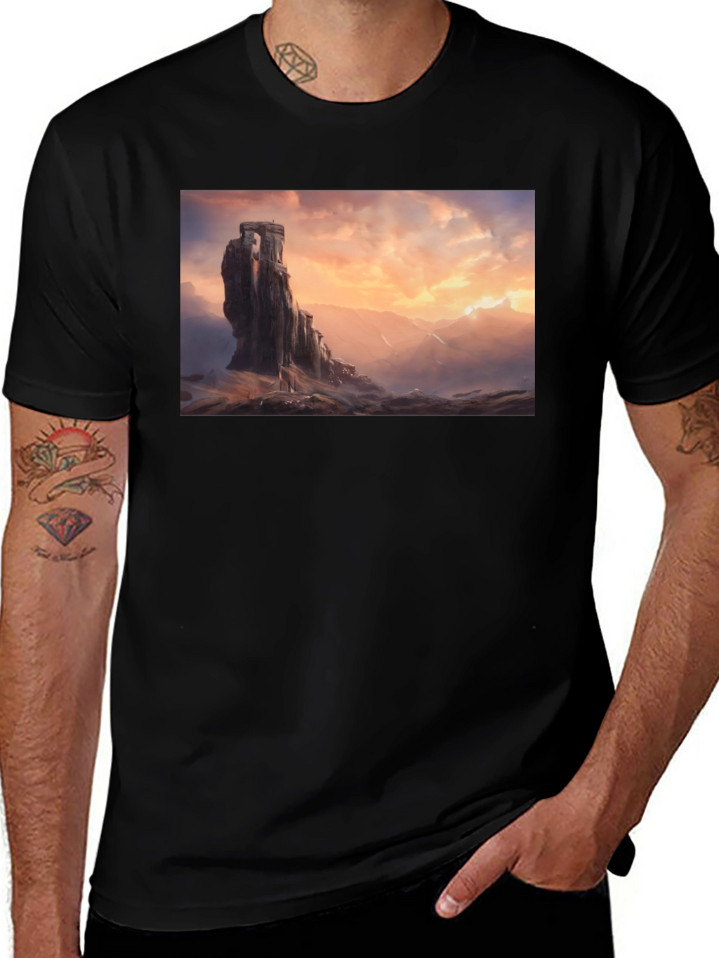Epic Landscape Graphic Tee - Black Cotton Comfort