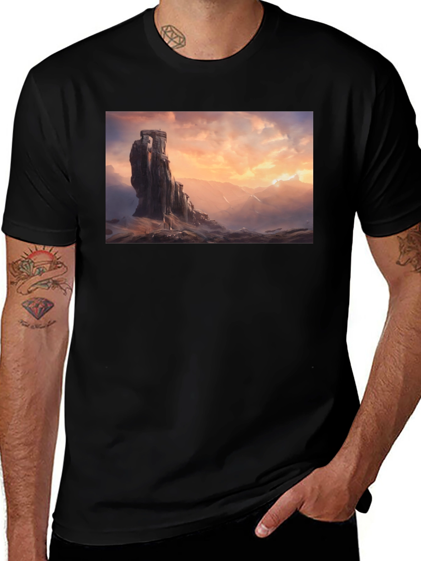 Epic Landscape Graphic Tee - Black Cotton Comfort