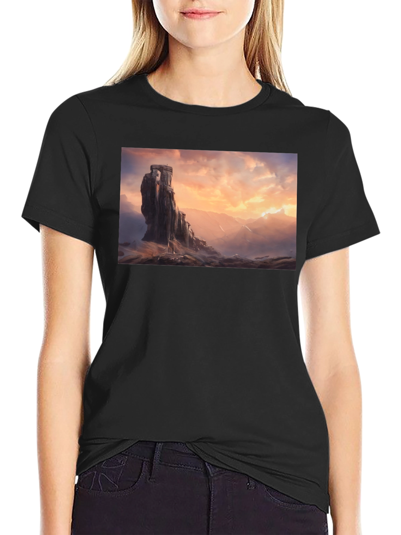 Epic Landscape Graphic Tee - Black Cotton Comfort