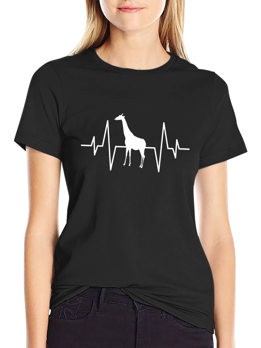 Giraffe Heartbeat Graphic T-Shirt - Black