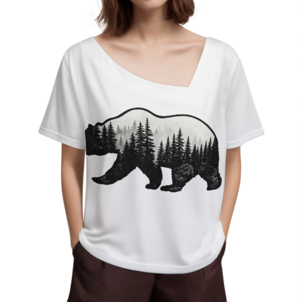 Mountain Forest Bear Graphic Tee – Nature Inspired Wildlife Shirt for Women(z351)