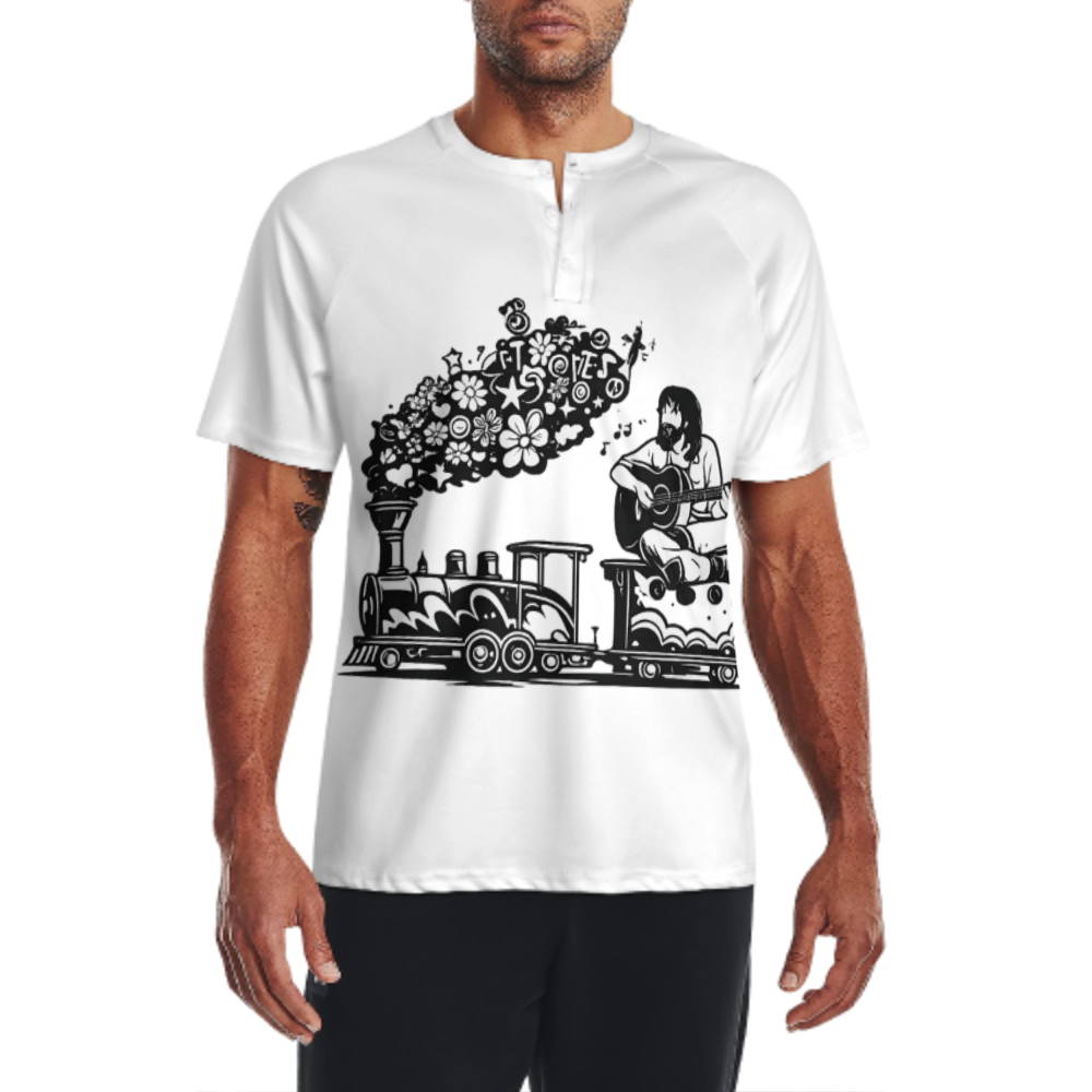 Vintage Psychedelic Train Guitar Graphic T-Shirt – Retro Music & Flower Power Unisex Tee(z316)
