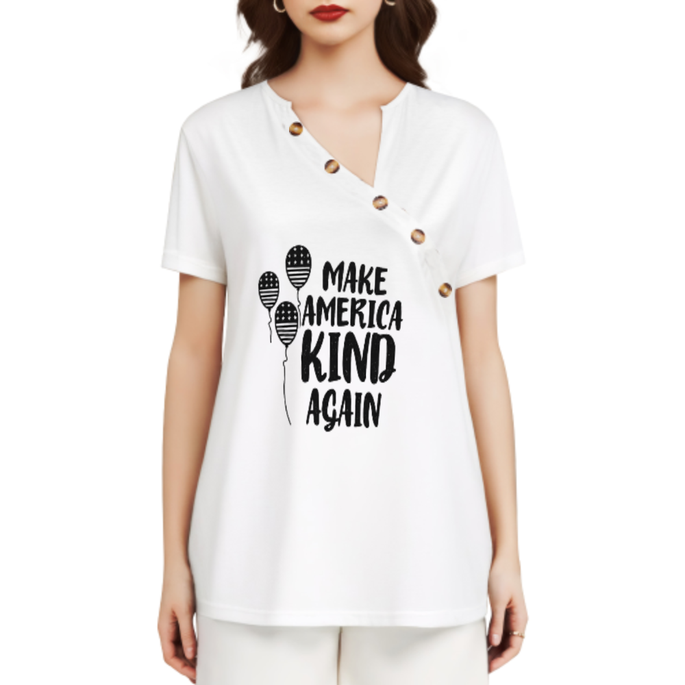 Make America Kind Again Graphic Tee – Patriotic Positive Message Shirt for Women(z349)