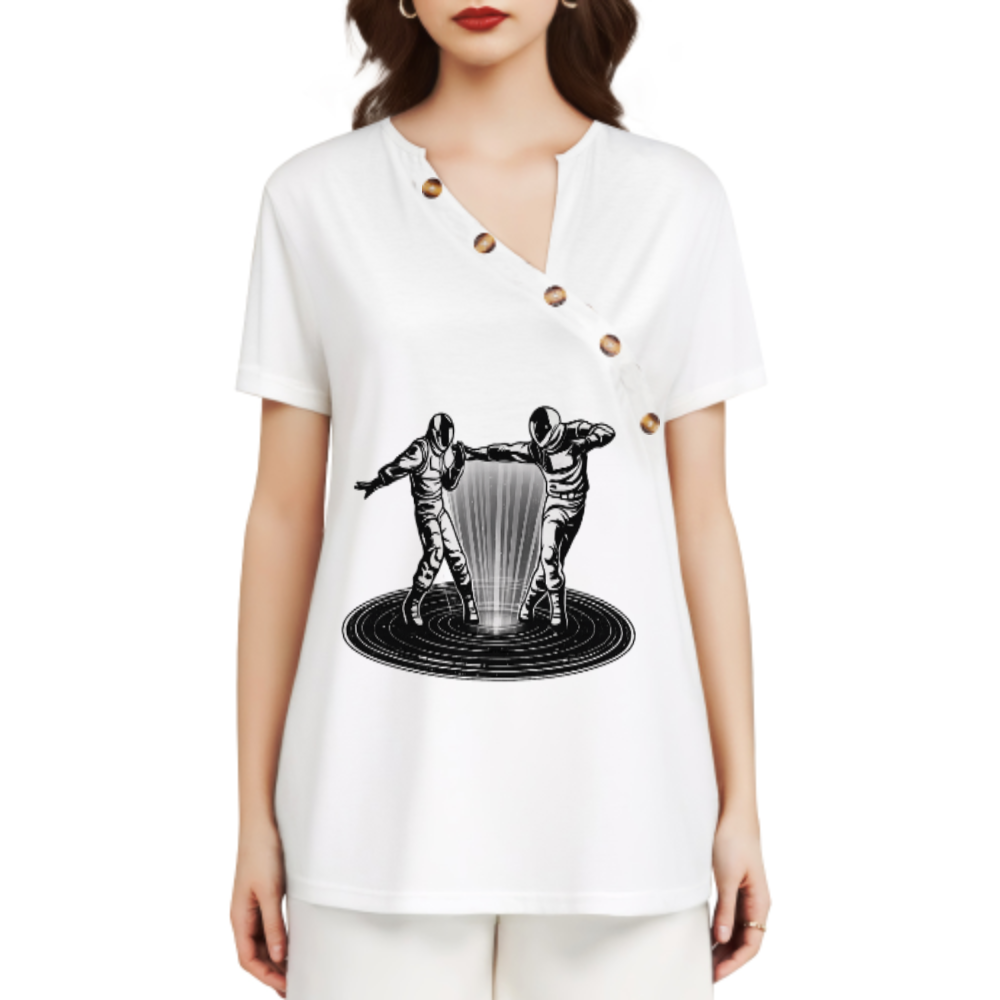 Dancing Astronauts Graphic Tee – Futuristic Space Art Shirt for Sci-Fi & Streetwear Fans(z344)