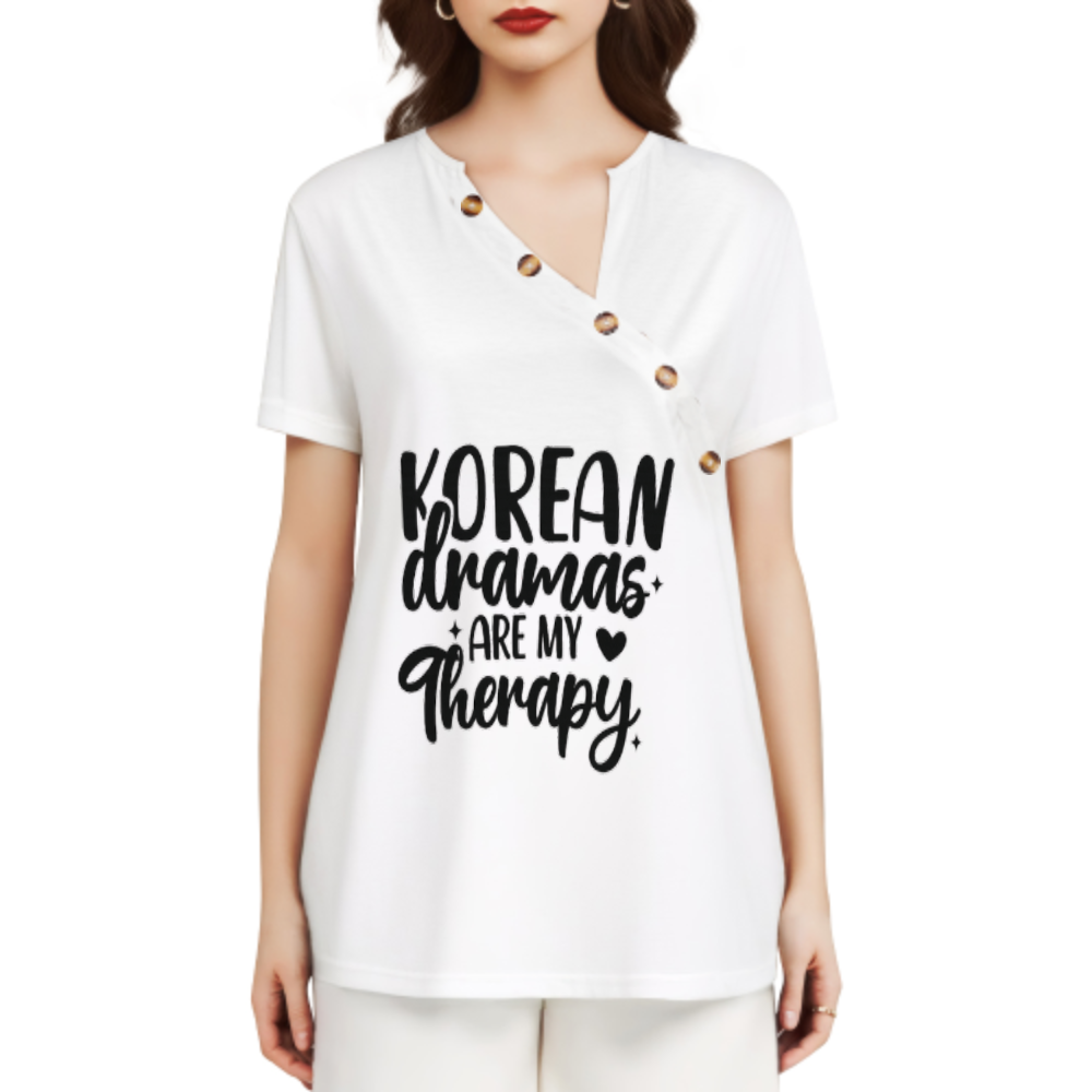 Korean Dramas Are My Therapy Graphic Tee – Cute K-Drama Lover Shirt for Women, Casual Oversized Korean Style T-Shirt(z345)
