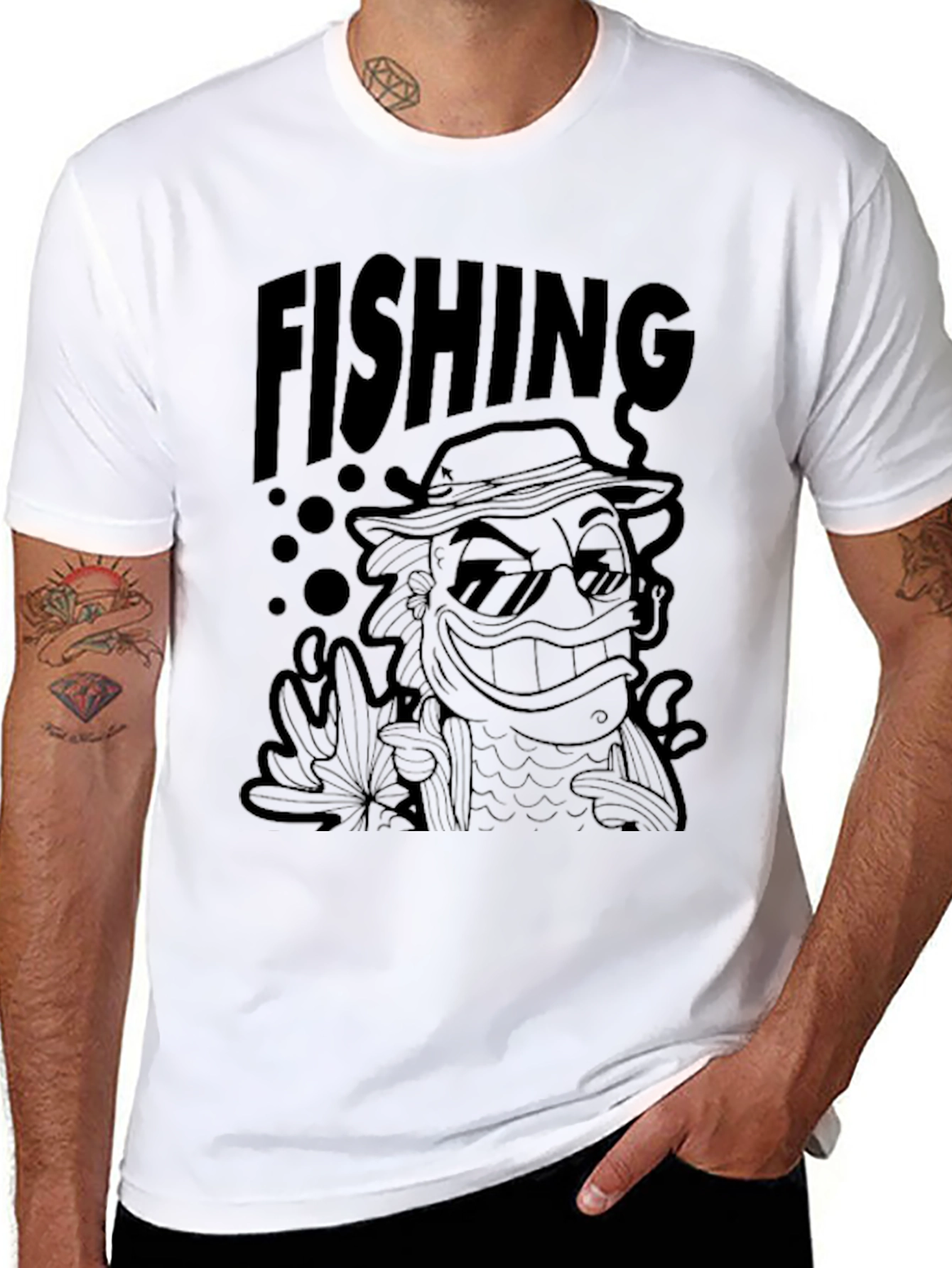 Cool Fishing Graphic Tee - Black Cotton T-Shirt