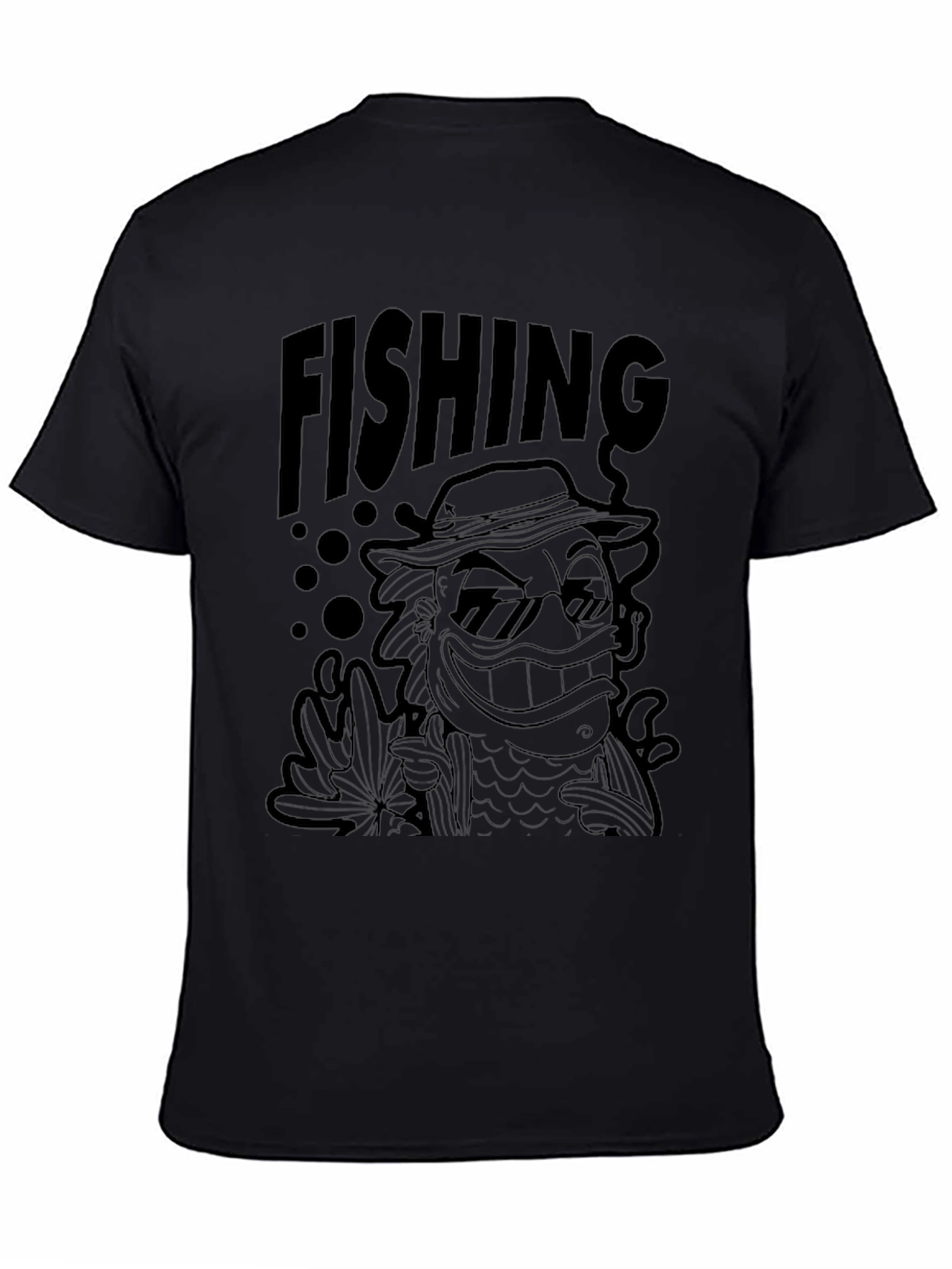 Cool Fishing Graphic Tee - Black Cotton T-Shirt