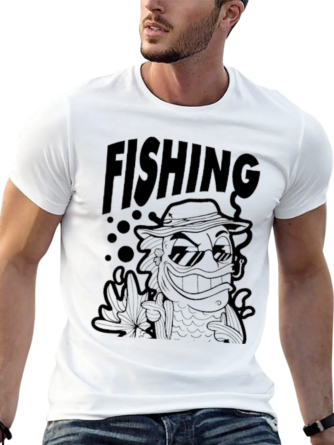 Cool Fishing Graphic Tee - Black Cotton T-Shirt