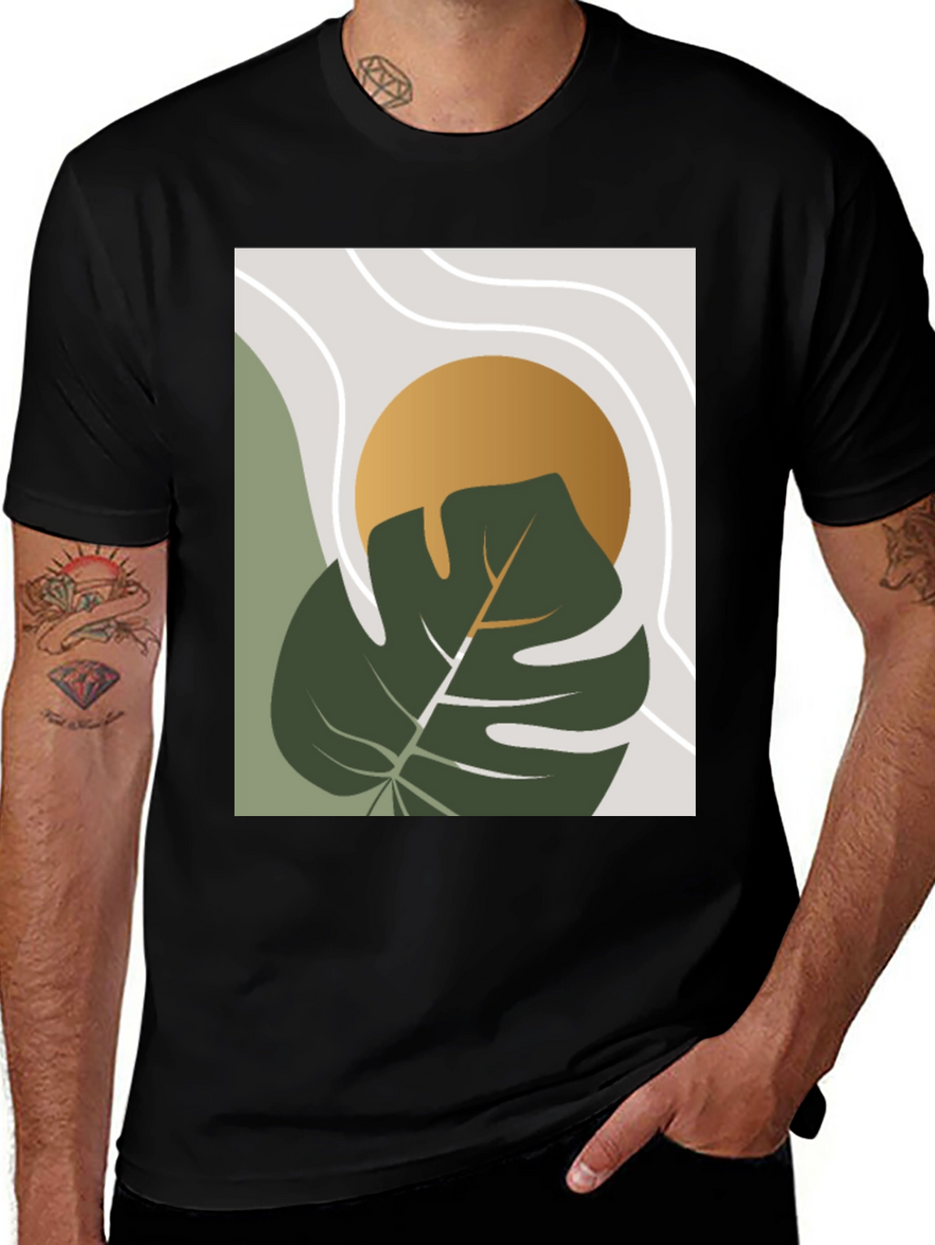 Modern Plant Graphic Tee - Black