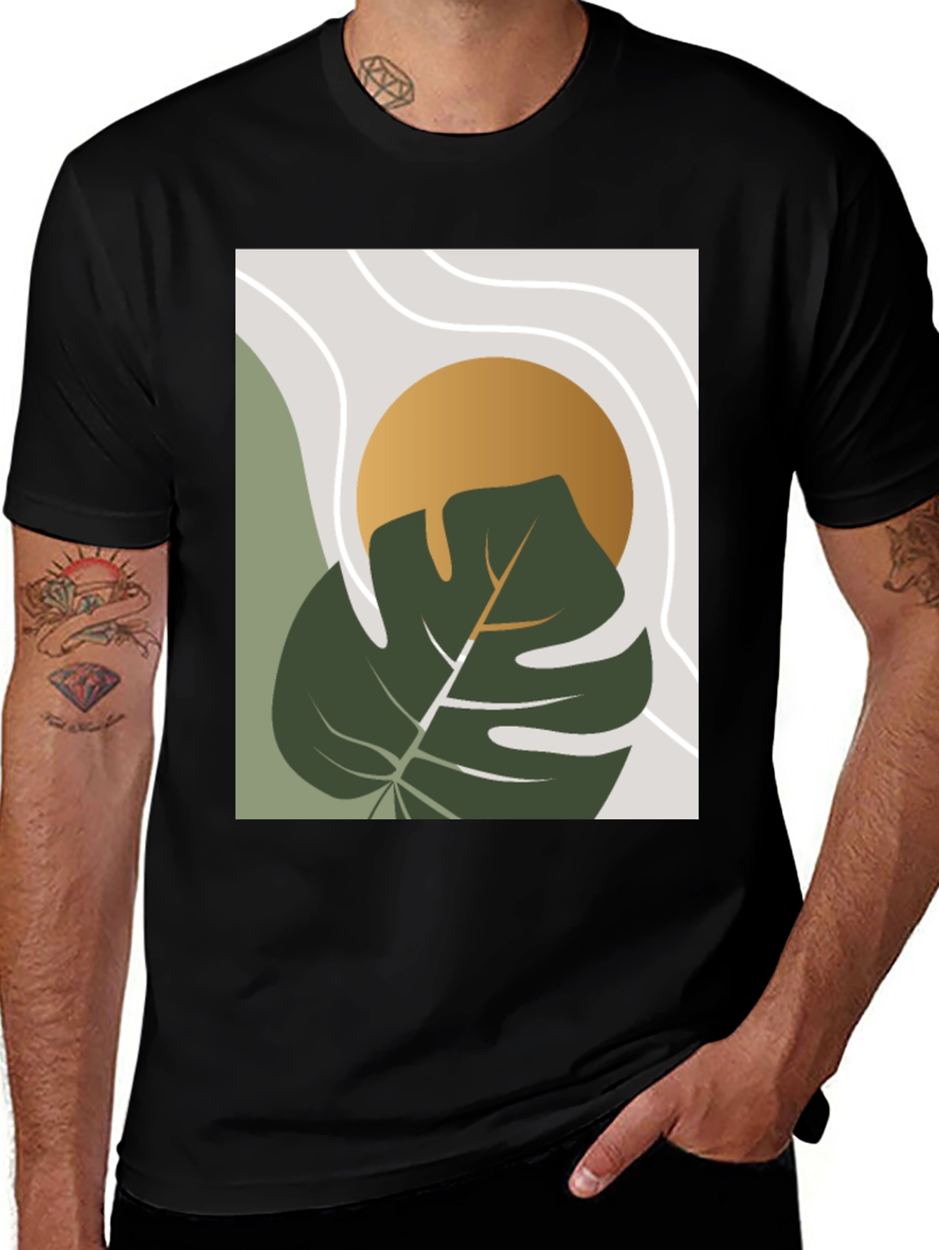 Modern Plant Graphic Tee - Black