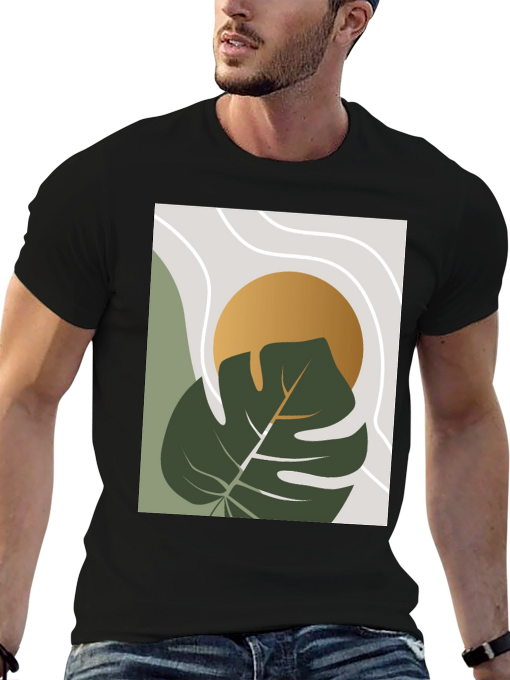 Modern Plant Graphic Tee - Black