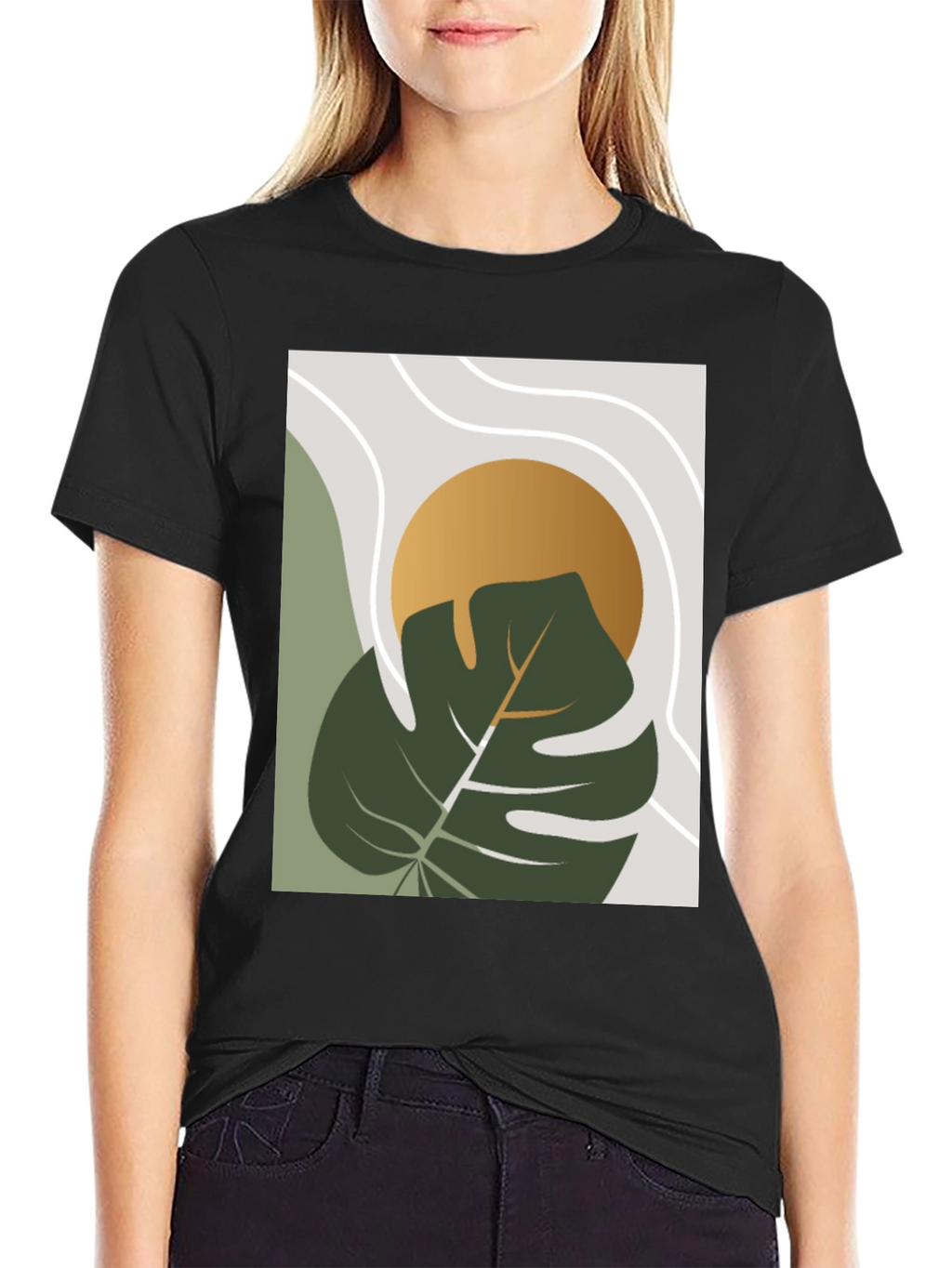 Modern Plant Graphic Tee - Black