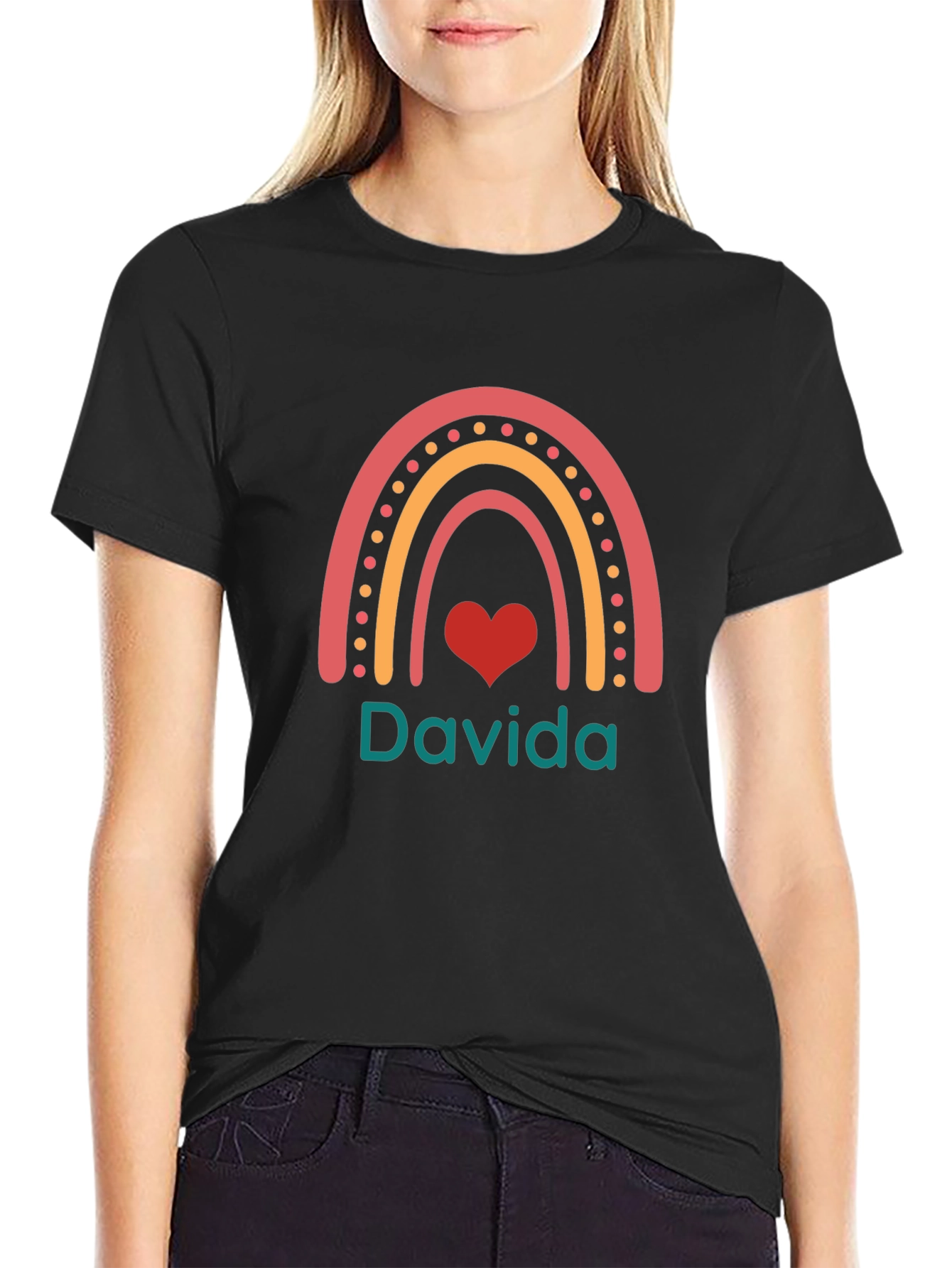 Davida Rainbow Heart Graphic Tee - Black
