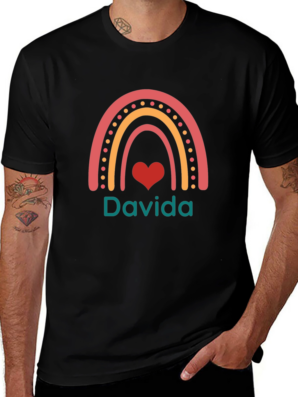 Davida Rainbow Heart Graphic Tee - Black