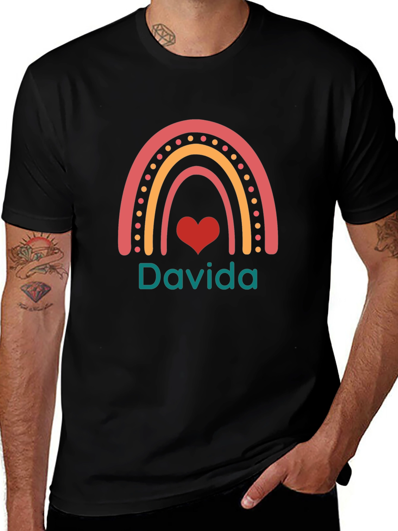 Davida Rainbow Heart Graphic Tee - Black
