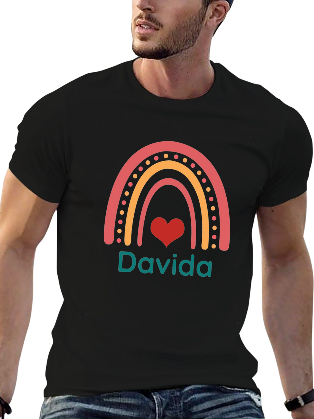 Davida Rainbow Heart Graphic Tee - Black