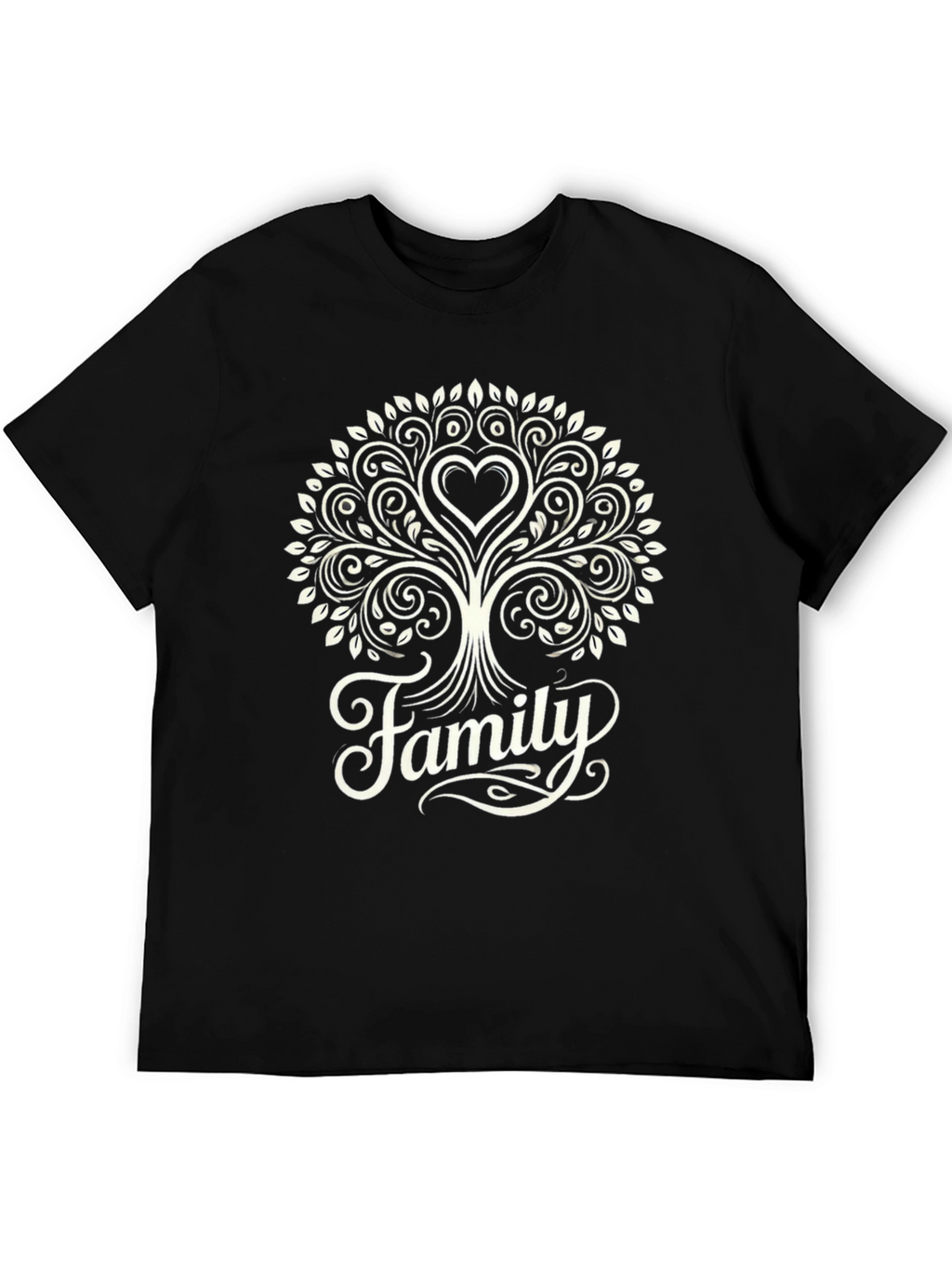 Family Tree Heart Graphic Tee - Black Cotton Blend