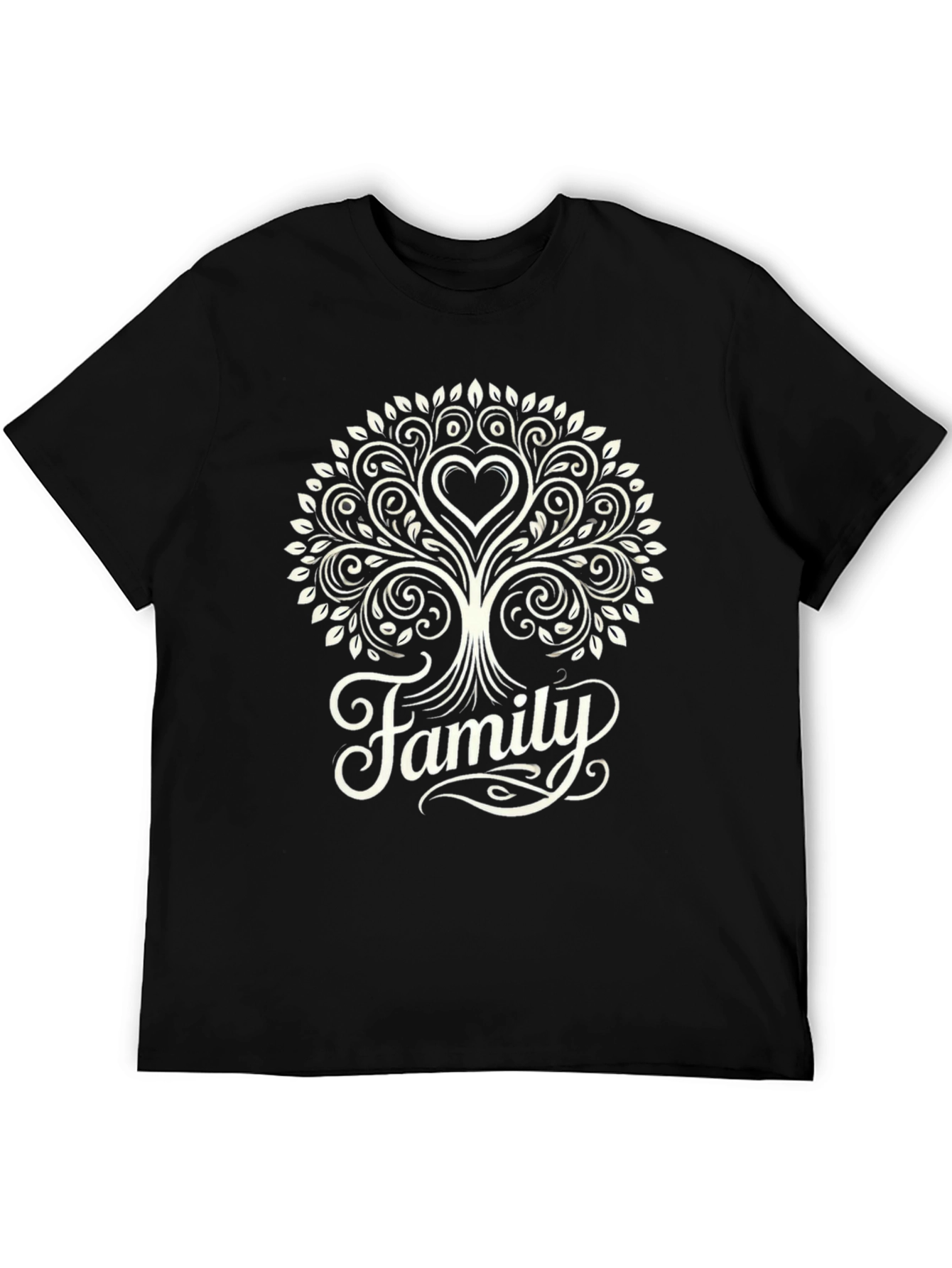 Family Tree Heart Graphic Tee - Black Cotton Blend