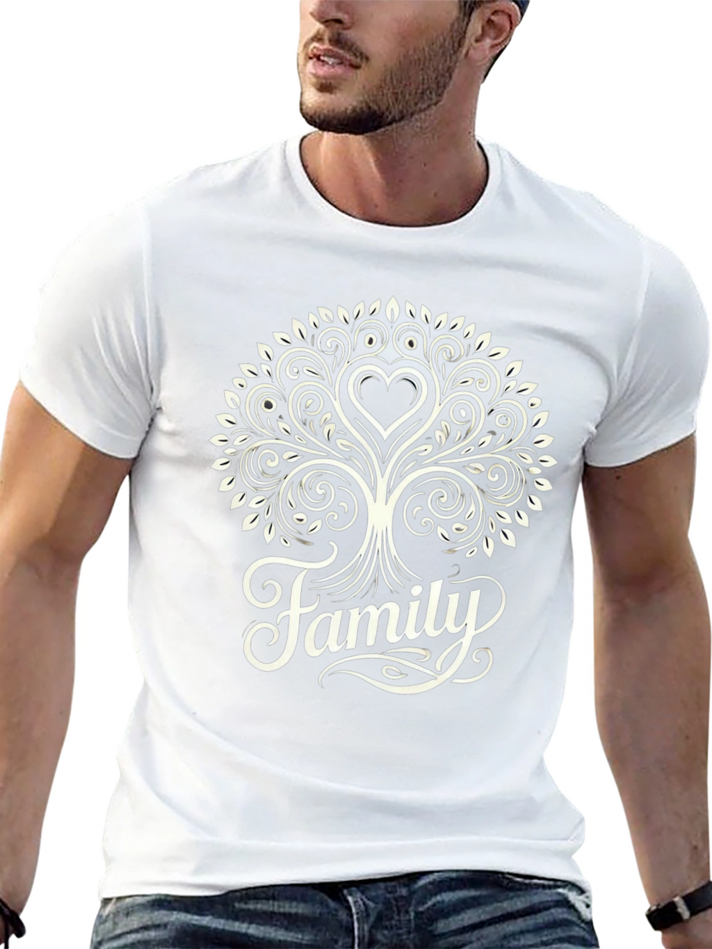 Family Tree Heart Graphic Tee - Black Cotton Blend