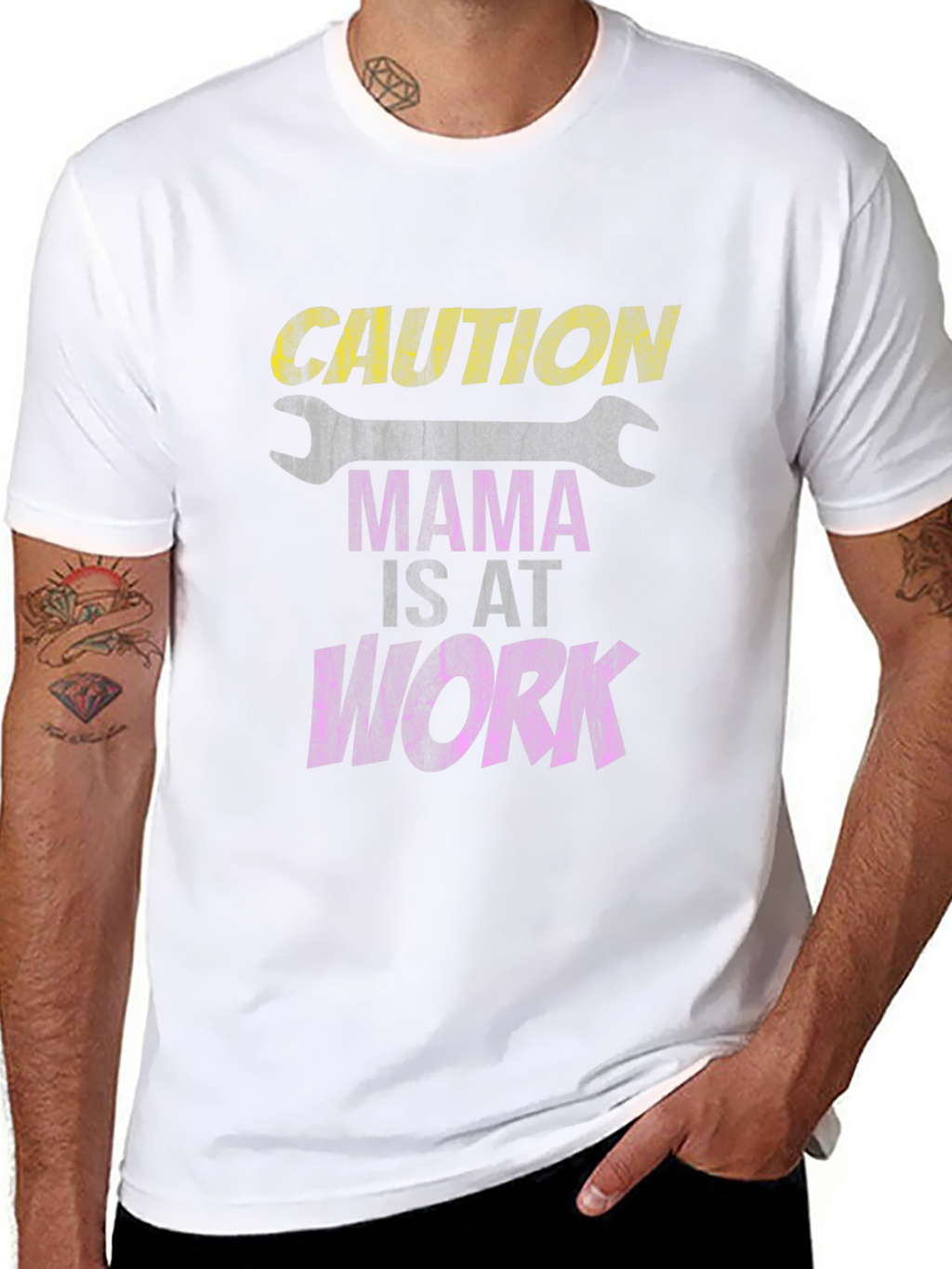 Caution Mama At Work Black Graphic Tee