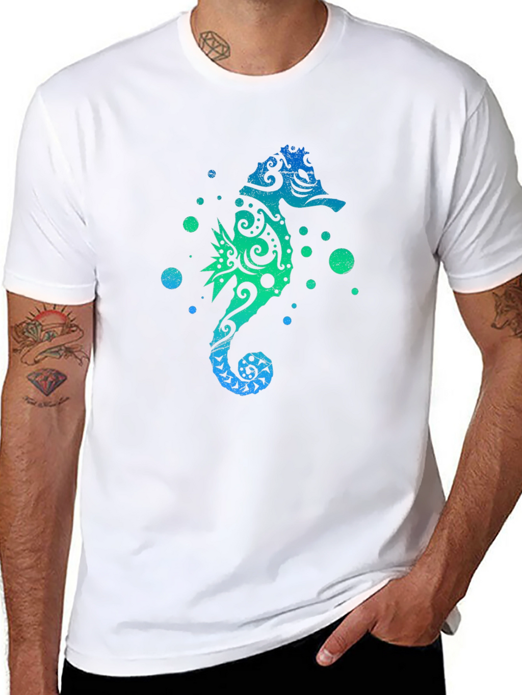 Tribal Seahorse Graphic Tee - Mens Black T-Shirt