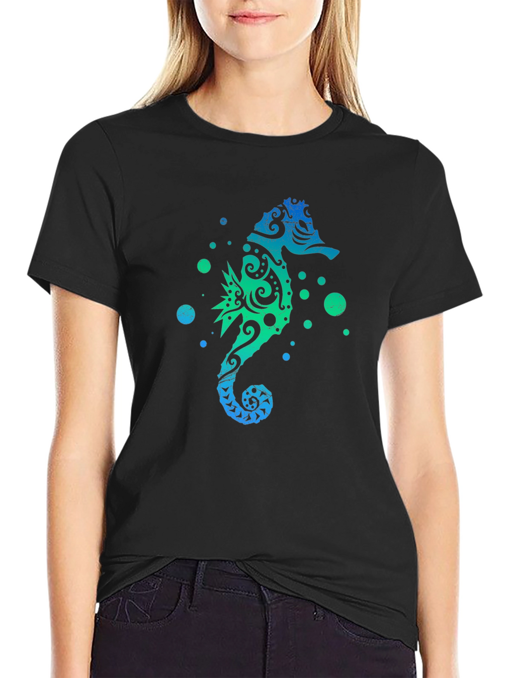 Tribal Seahorse Graphic Tee - Mens Black T-Shirt