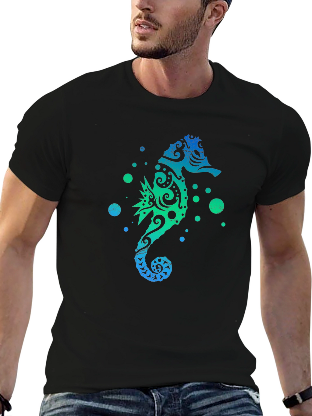 Tribal Seahorse Graphic Tee - Mens Black T-Shirt
