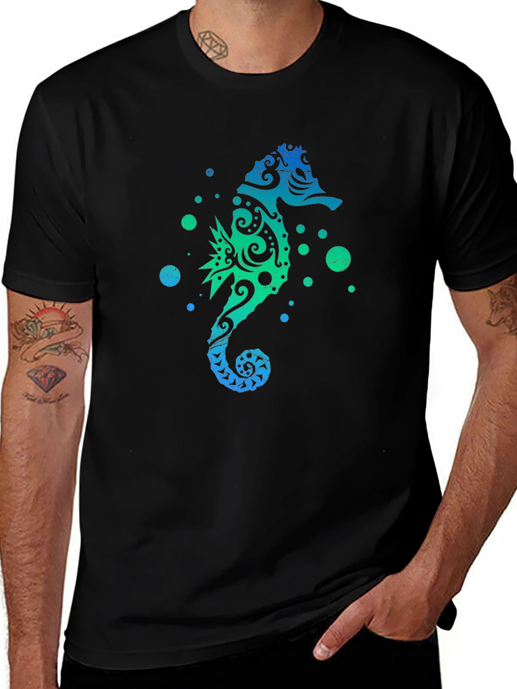 Tribal Seahorse Graphic Tee - Mens Black T-Shirt