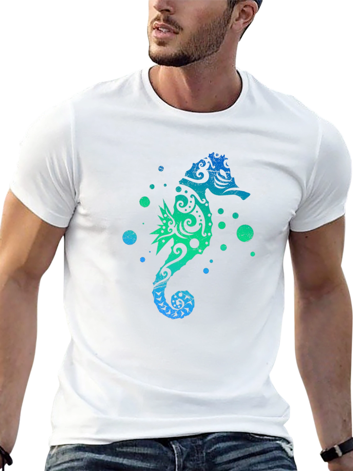 Tribal Seahorse Graphic Tee - Mens Black T-Shirt