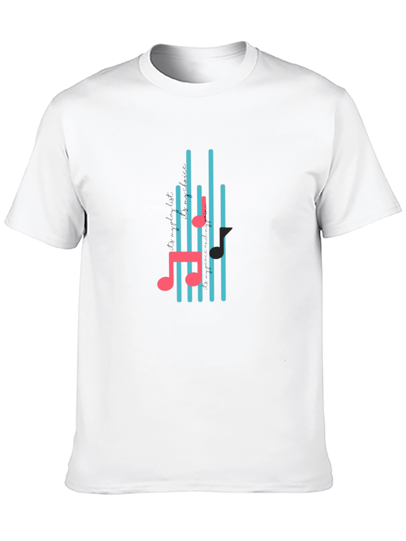 Black T-Shirt with Musical Notes Design
