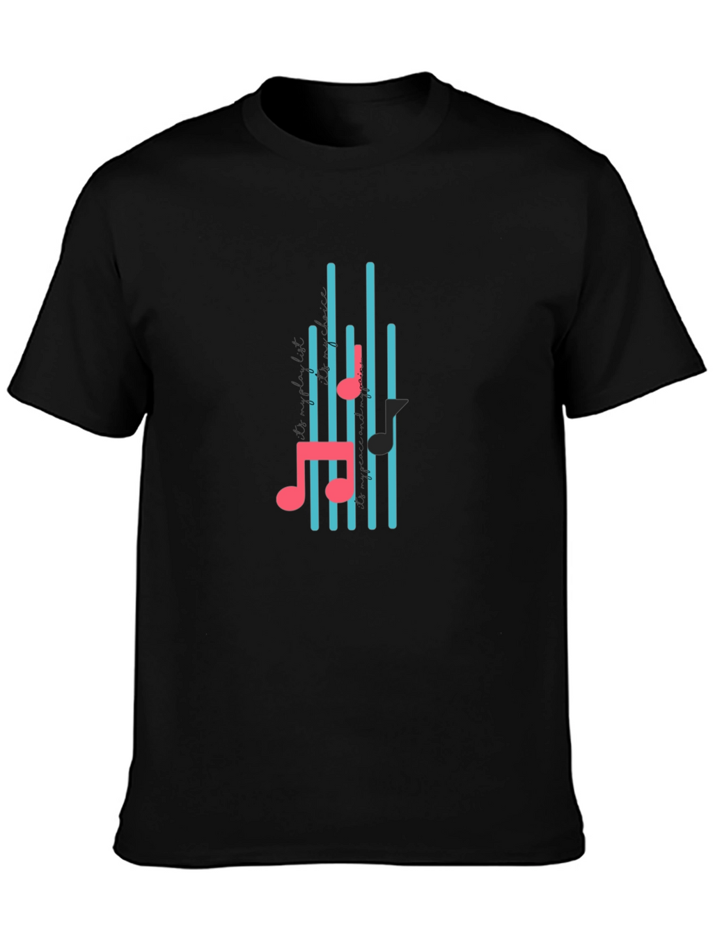 Black T-Shirt with Musical Notes Design