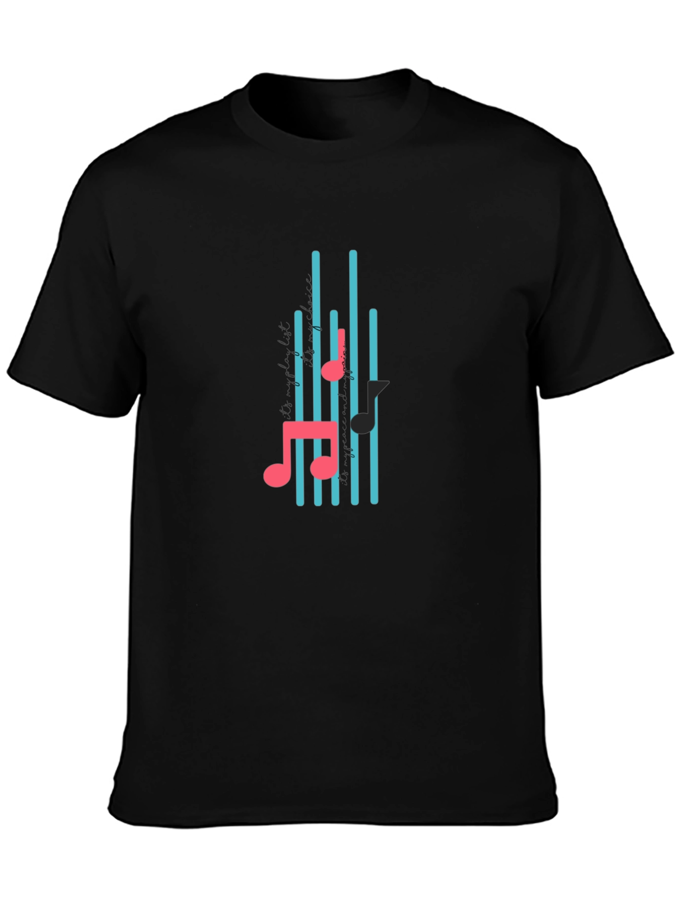 Black T-Shirt with Musical Notes Design
