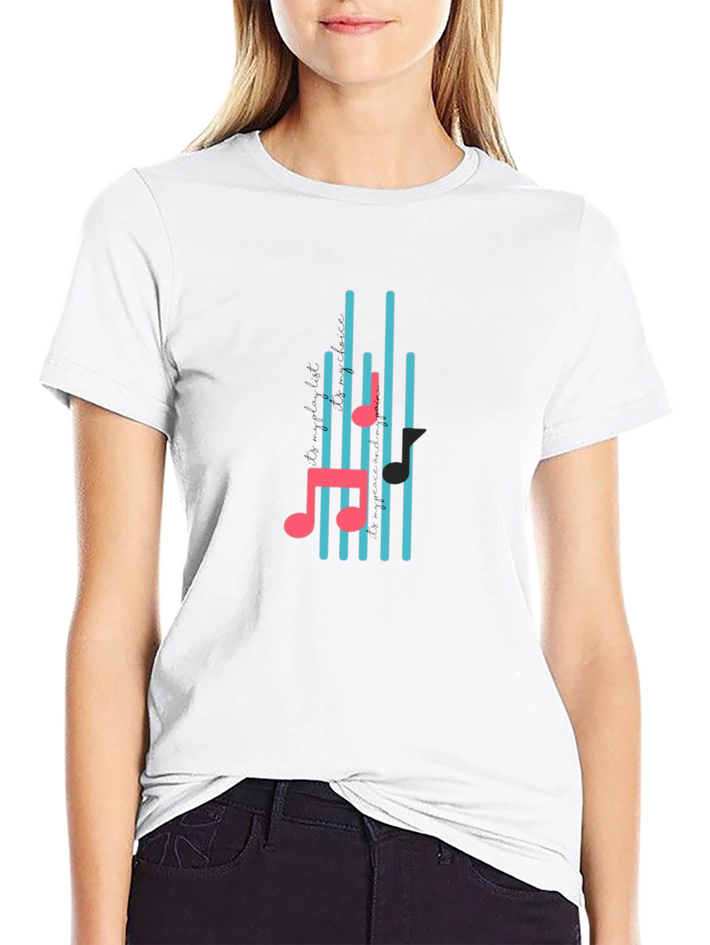 Black T-Shirt with Musical Notes Design