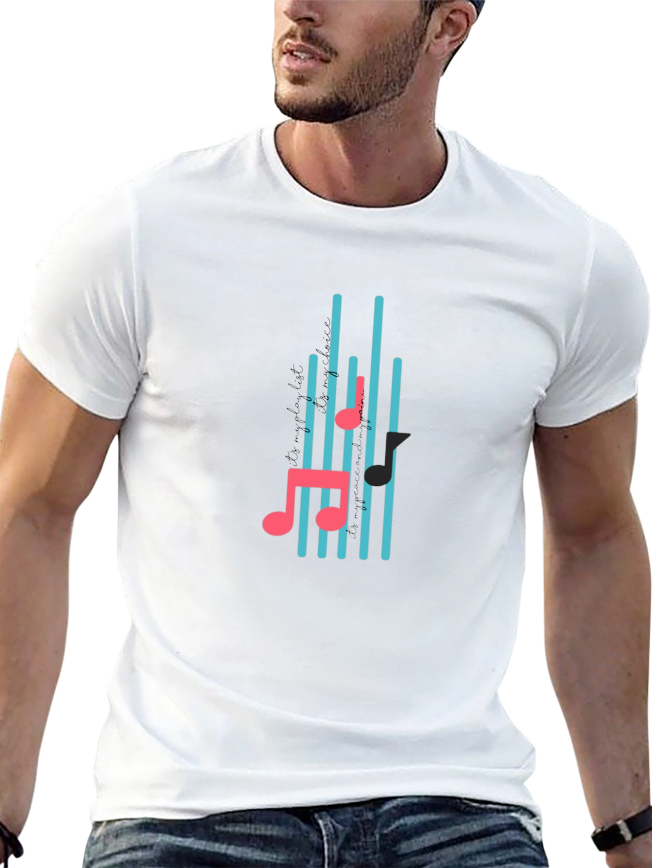 Black T-Shirt with Musical Notes Design