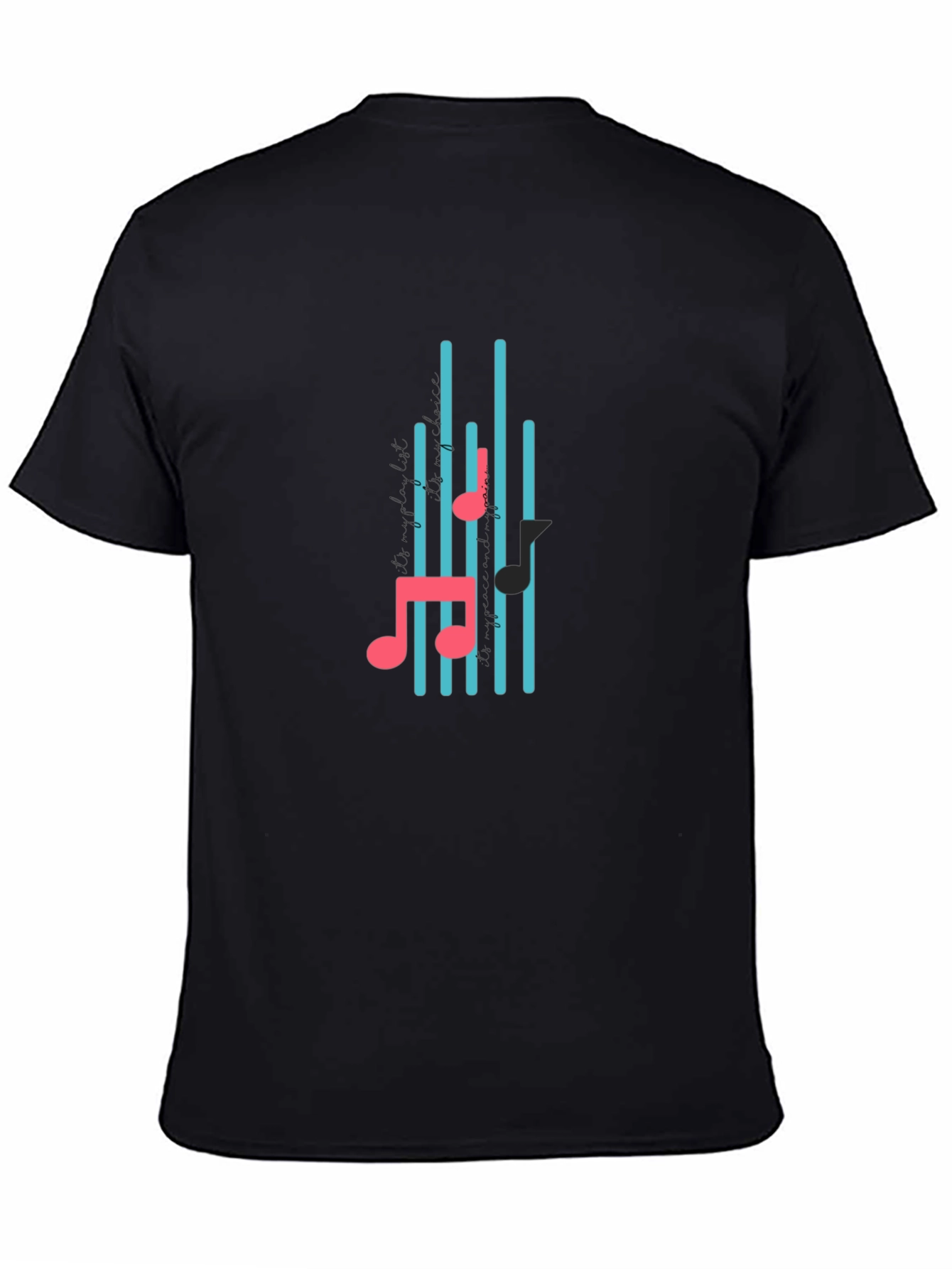Black T-Shirt with Musical Notes Design