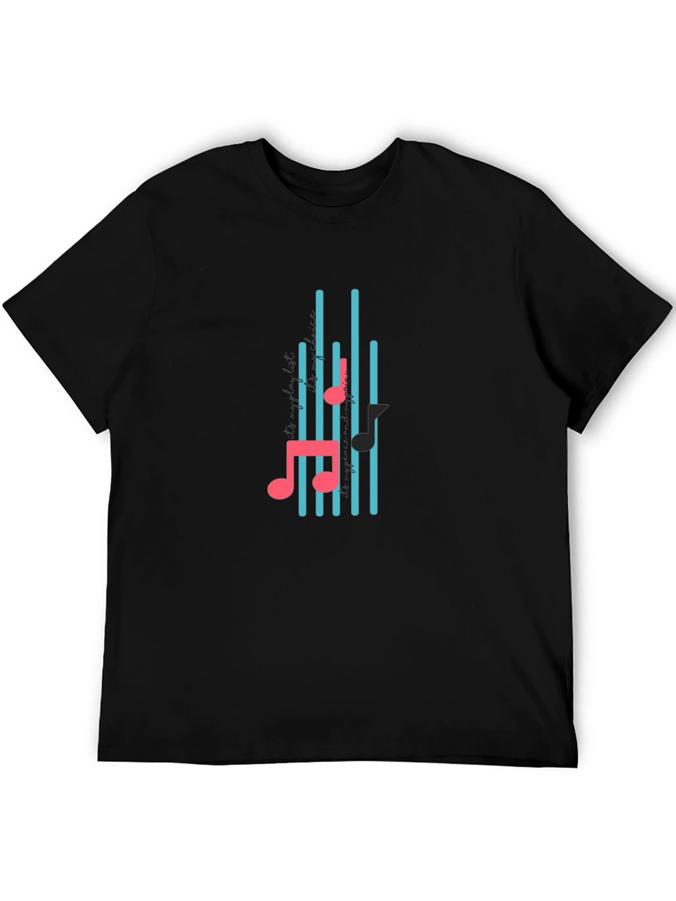 Black T-Shirt with Musical Notes Design