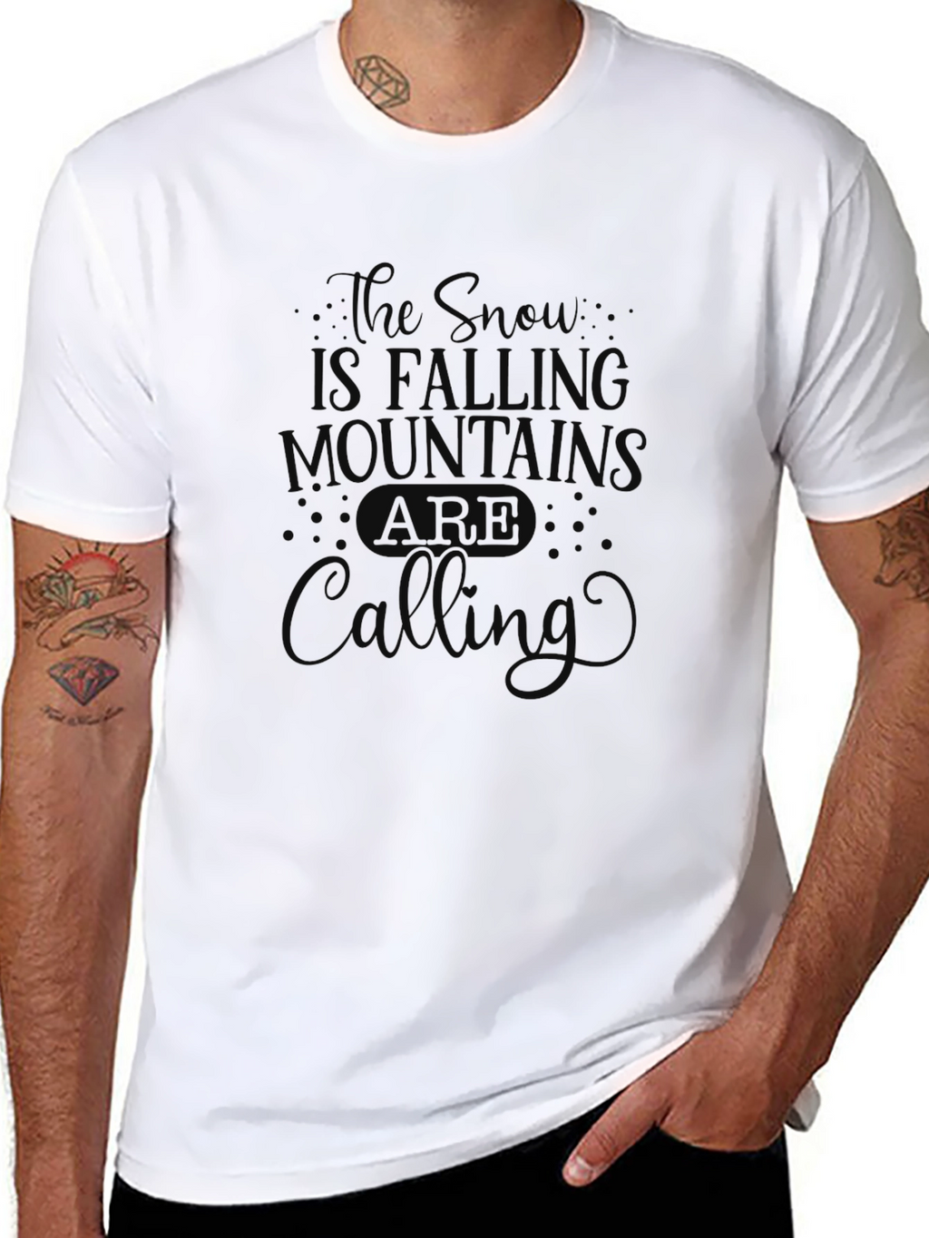 Snow Mountains Calling Black Graphic T-Shirt